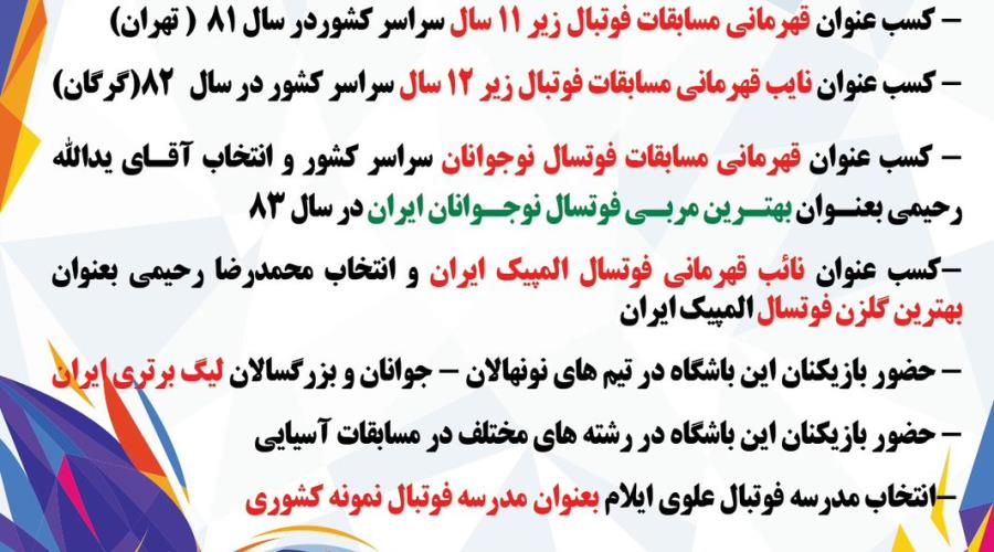 برخی افتخارات باشگاه علوی با مدیریت یدالله رحیمی
